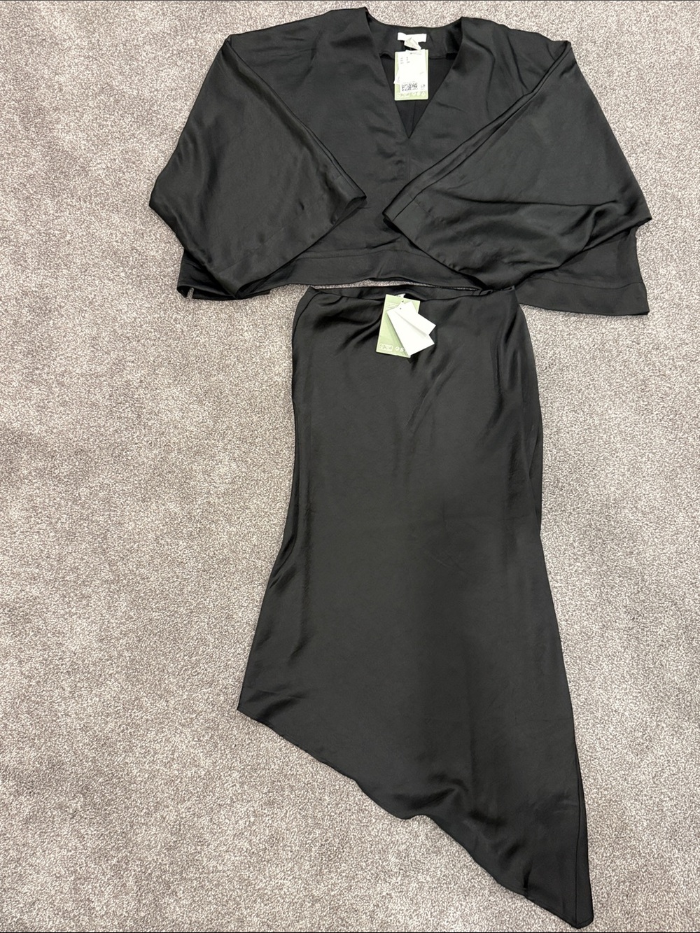 H&M Black Asymmetrical Satin Two-Piece Dress Set